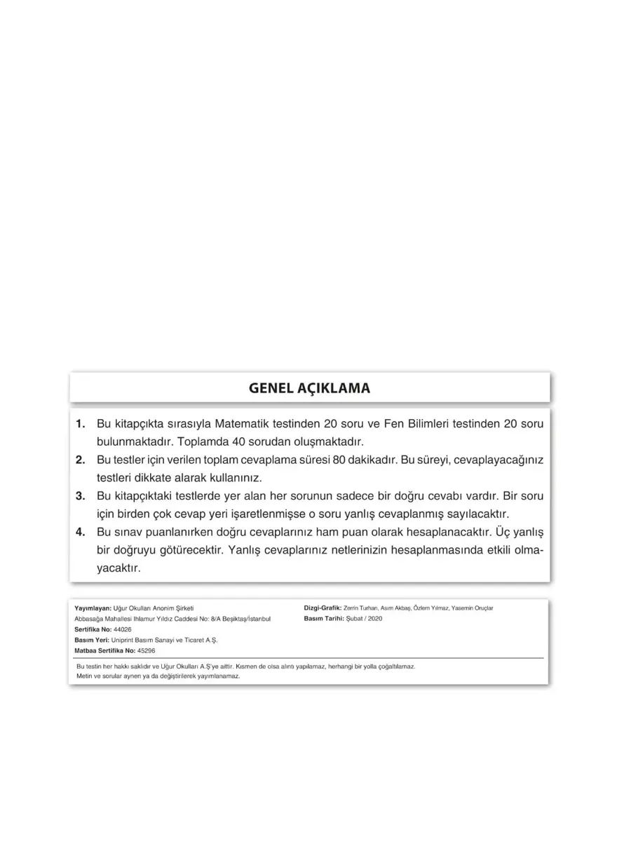 Uğur Okulları LGS deneme sınavı (Sayısal bölüm) 1