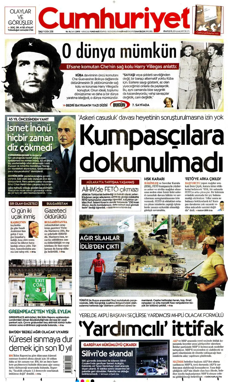 Günün gazete manşetleri - 9 Ekim 2018 13
