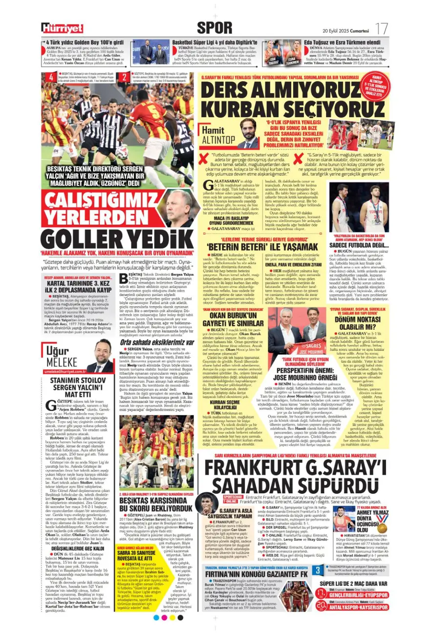 "Kartal yoğun bakımda" (20 Eylül spor manşetleri) 12