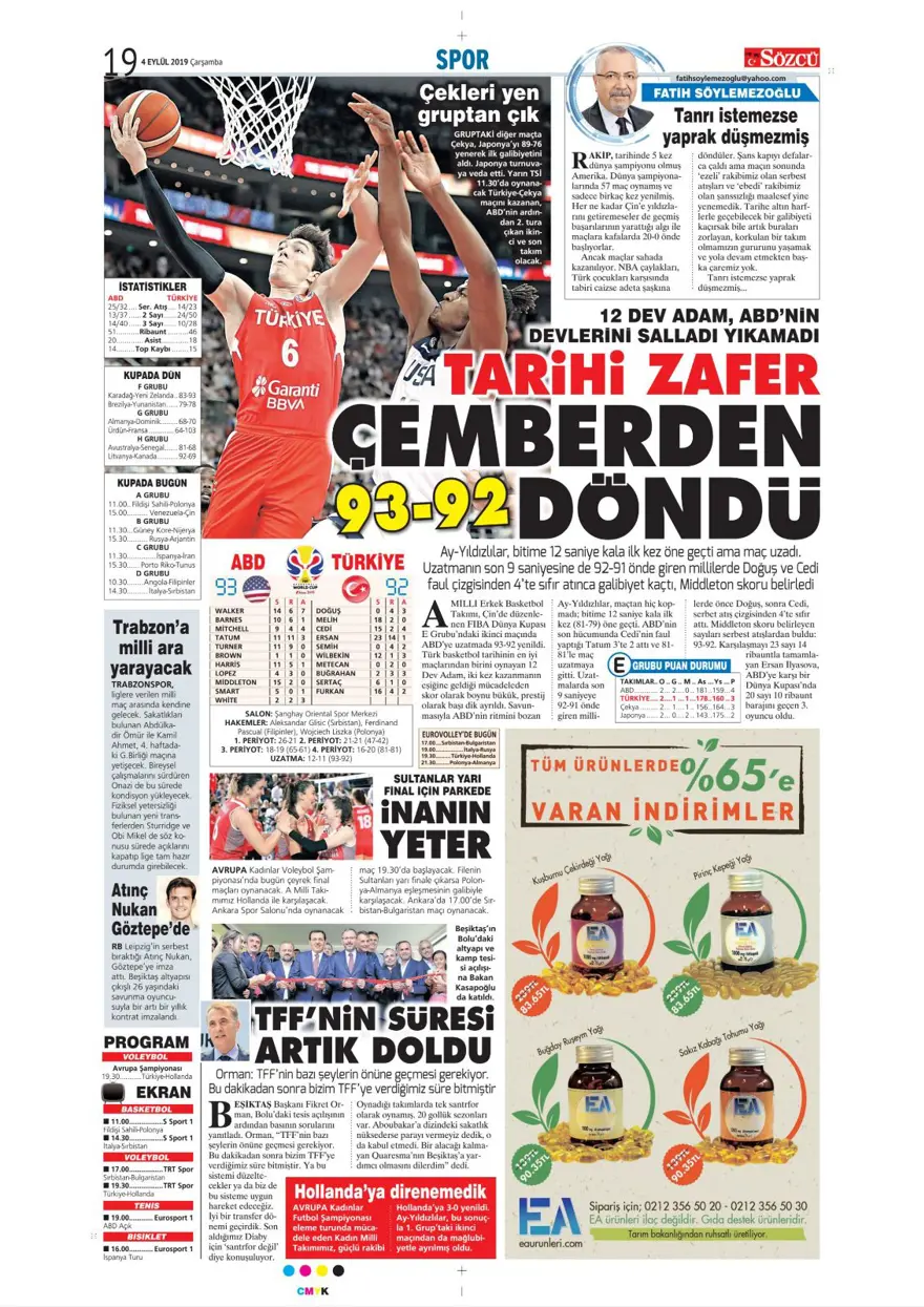 Günün spor manşetleri (04 Eylül 2019) 13