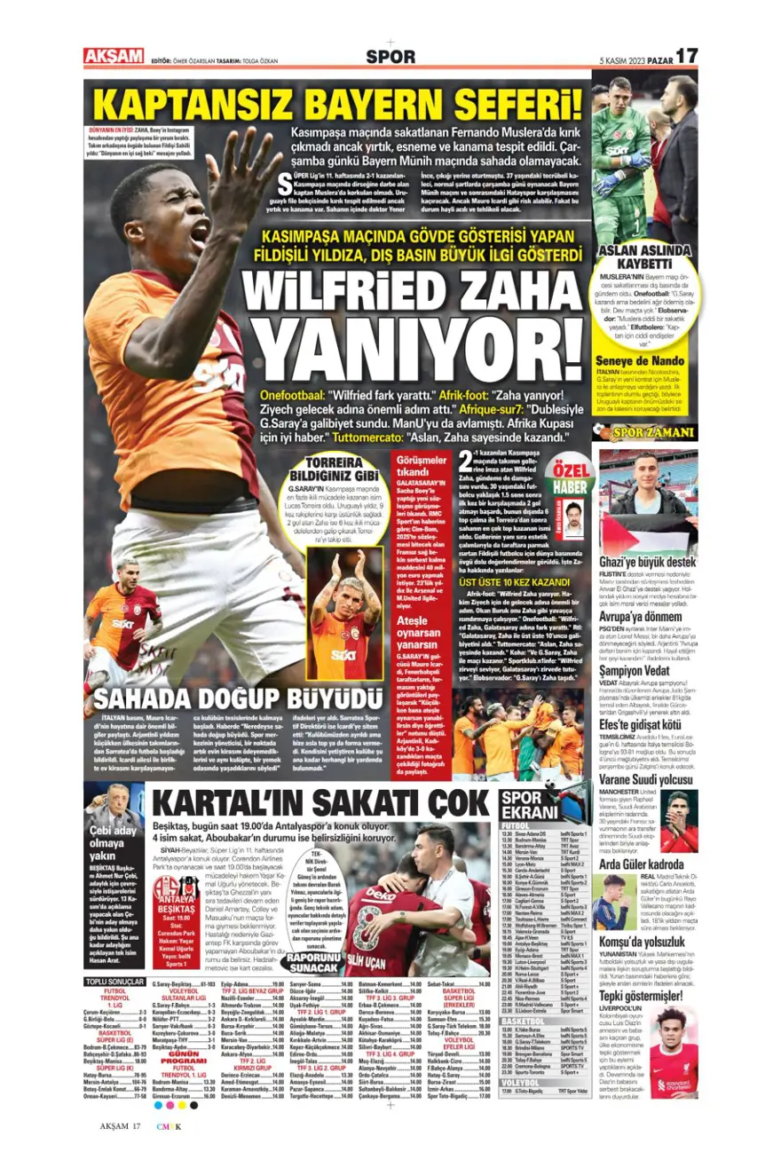 "26 yıllık hasret bitti" (5 Kasım 2023 spor manşetleri) 3