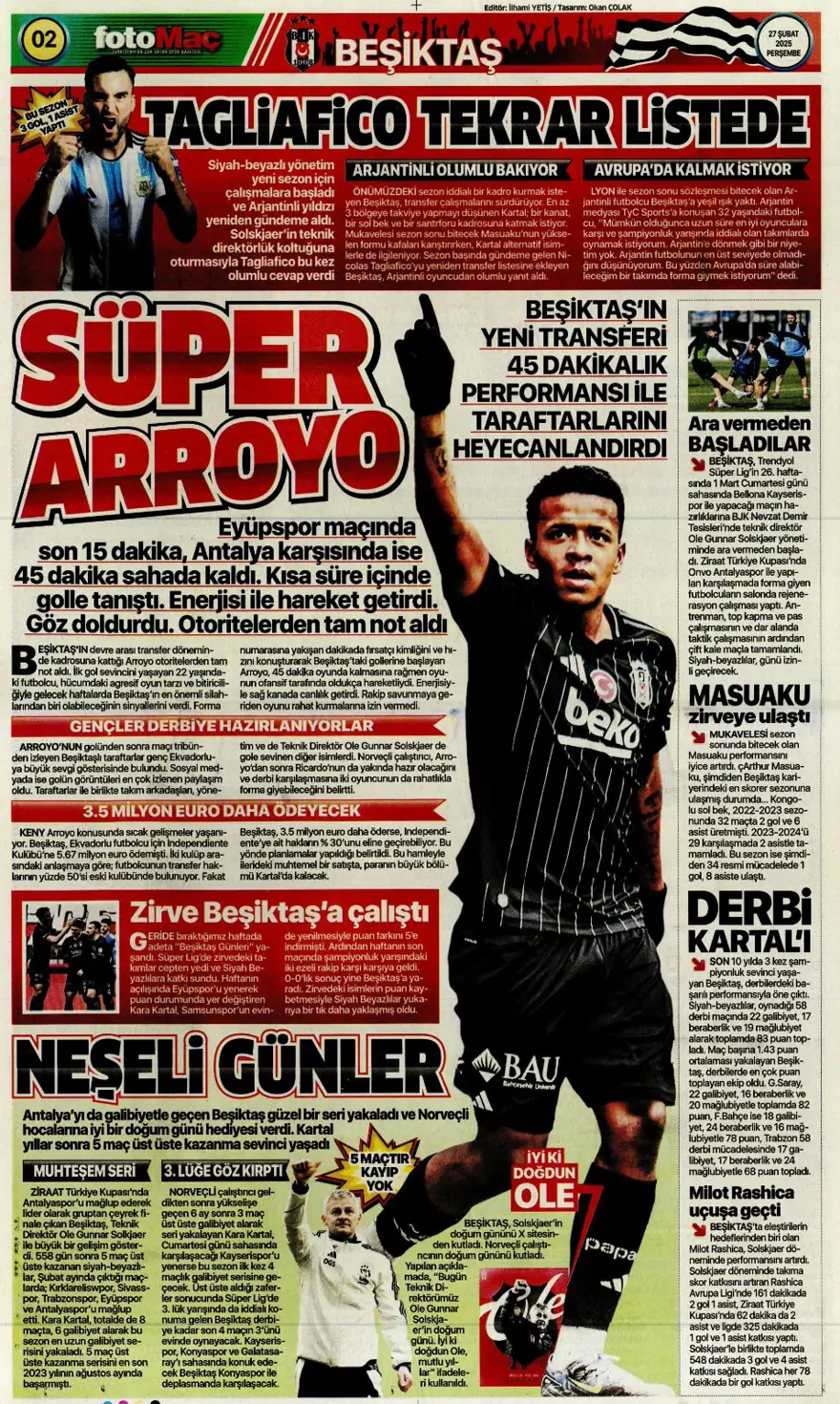 "Derbinin ardından gözler kupada" (27 Şubat 2025 spor manşetleri) 6