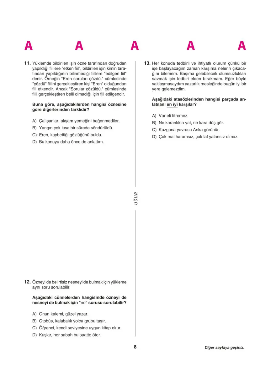 LGS deneme sınavı - Sözel bölüm 7