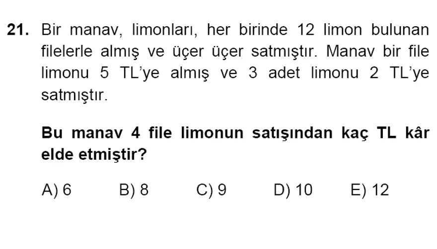 YGS Matematik soruları ve yanıtları 20