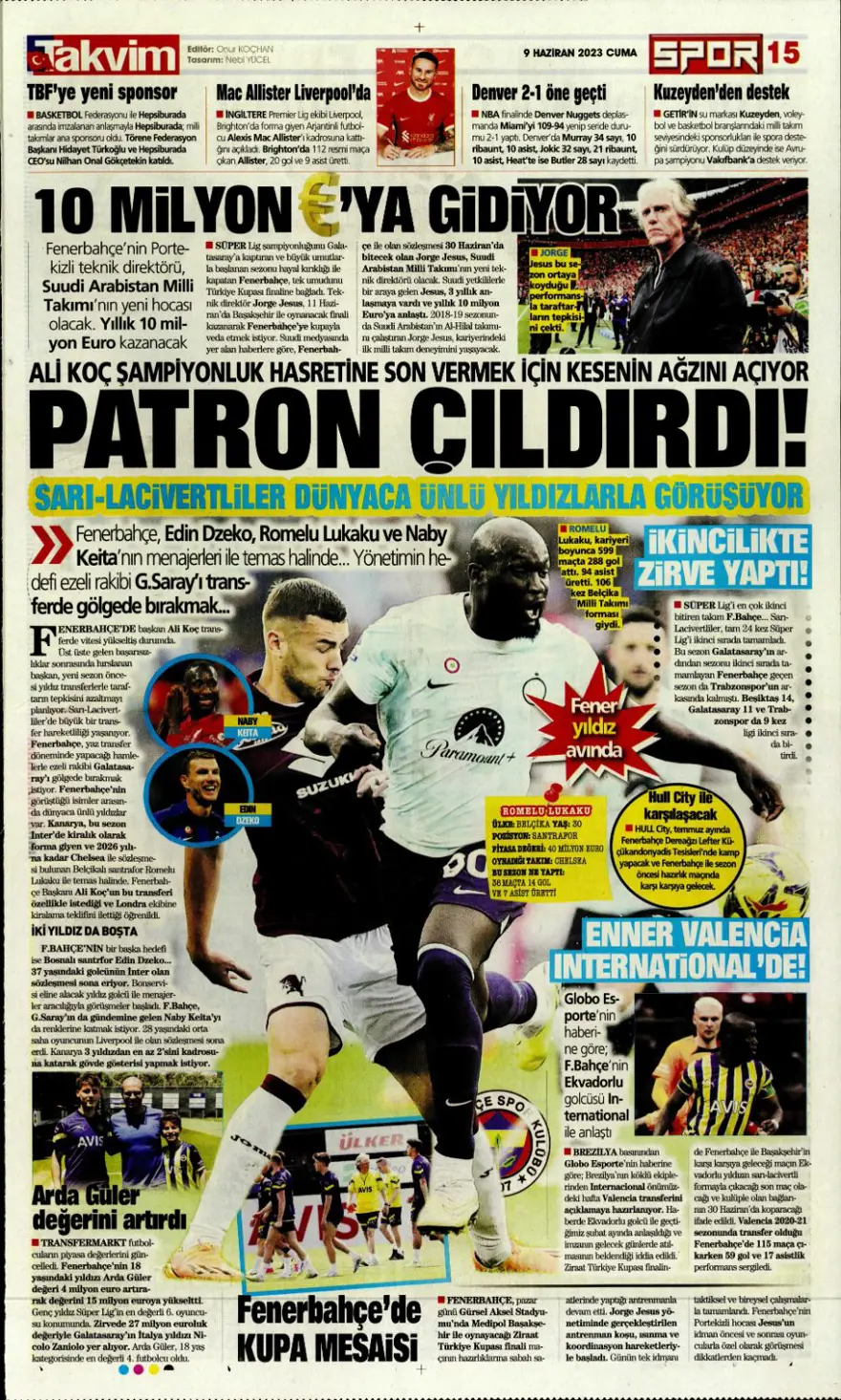 Günün spor manşetleri (9 Haziran 2023) 12