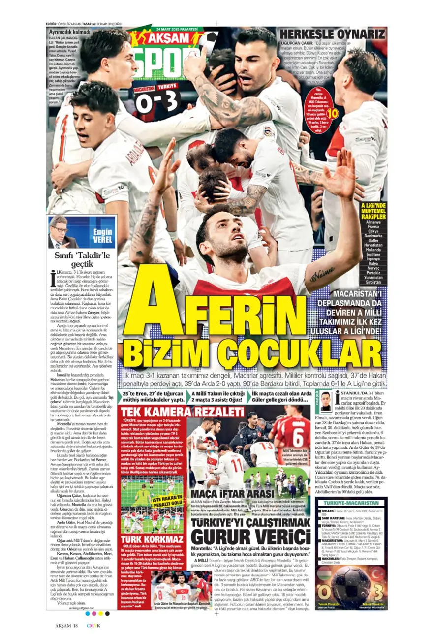"Türkiye devler liginde" (24 Mart 2025 spor manşetleri) 