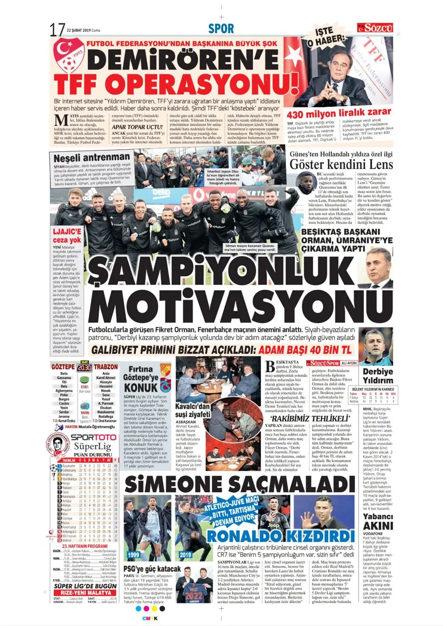 Günün spor manşetleri (22 Şubat 2019) 11