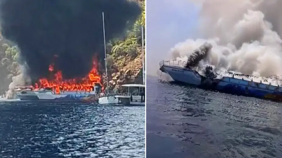 Fethiye'de can pazarı. Denizin ortasında gezi teknesinde yangın çıktı, 115 kişi denize atladı