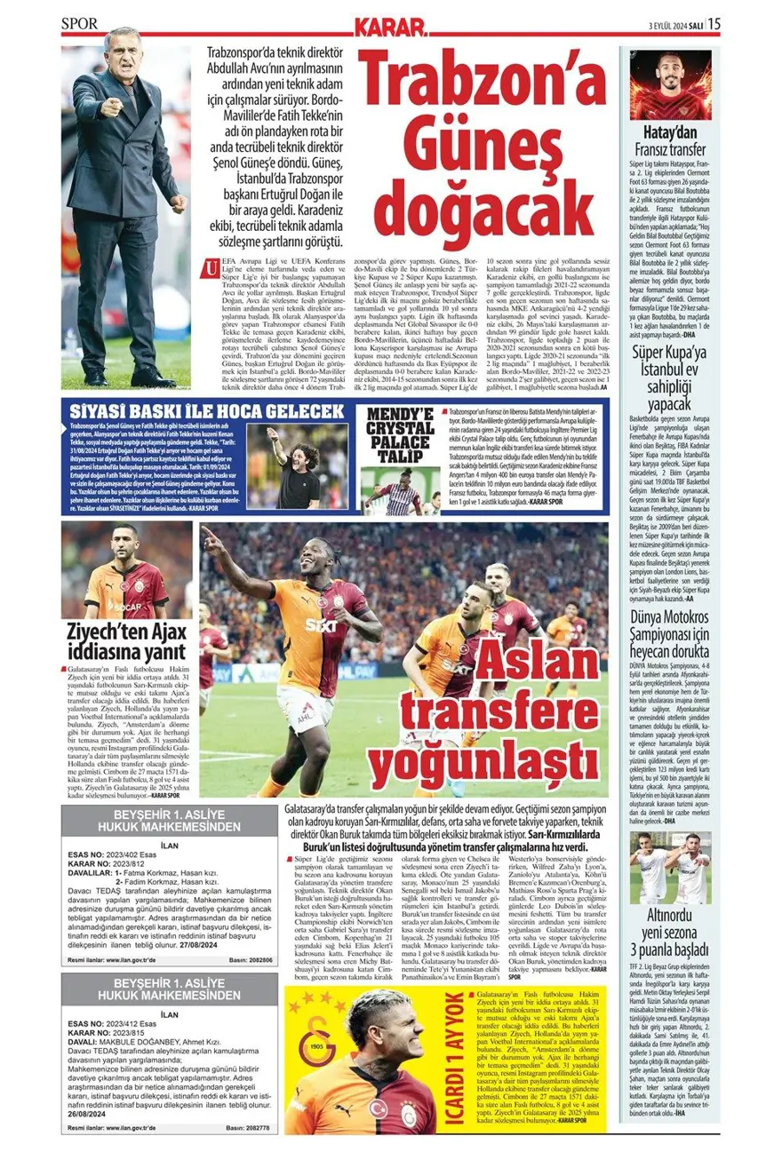"100 milyon euroluk golcü" (3 Eylül 2024 spor manşetleri) 3