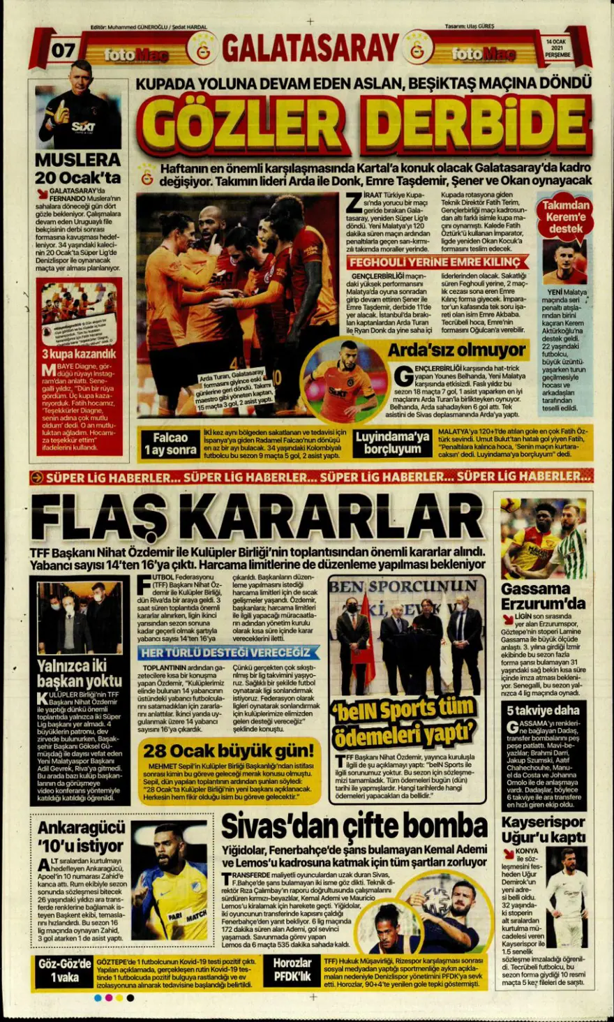Günün spor manşetleri (14 Ocak 2021) 5