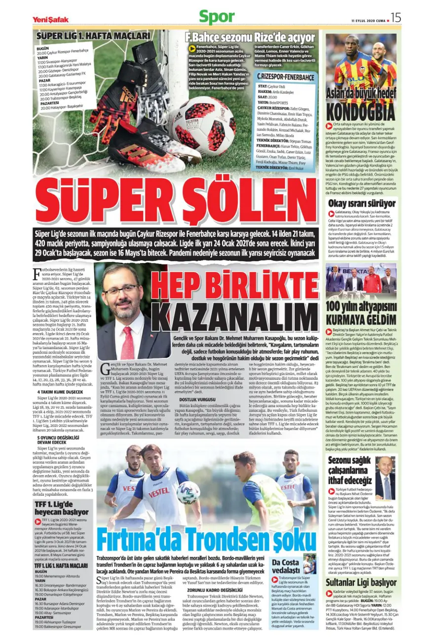 Günün spor manşetleri (11 Eylül 2020) 15