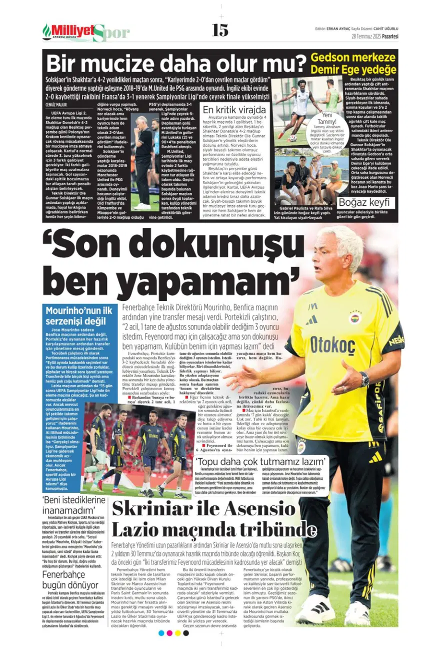 "Son dokunuşu ben yapamam" (28 Temmuz 2025 spor manşetleri) 10 "Son dokunuşu ben yapamam" (28 Temmuz 2025 spor manşetleri) 10