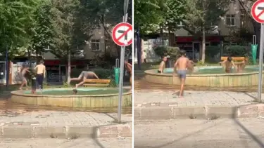 Sıcak havanın etkisiyle süs havuzuna akın ettiler