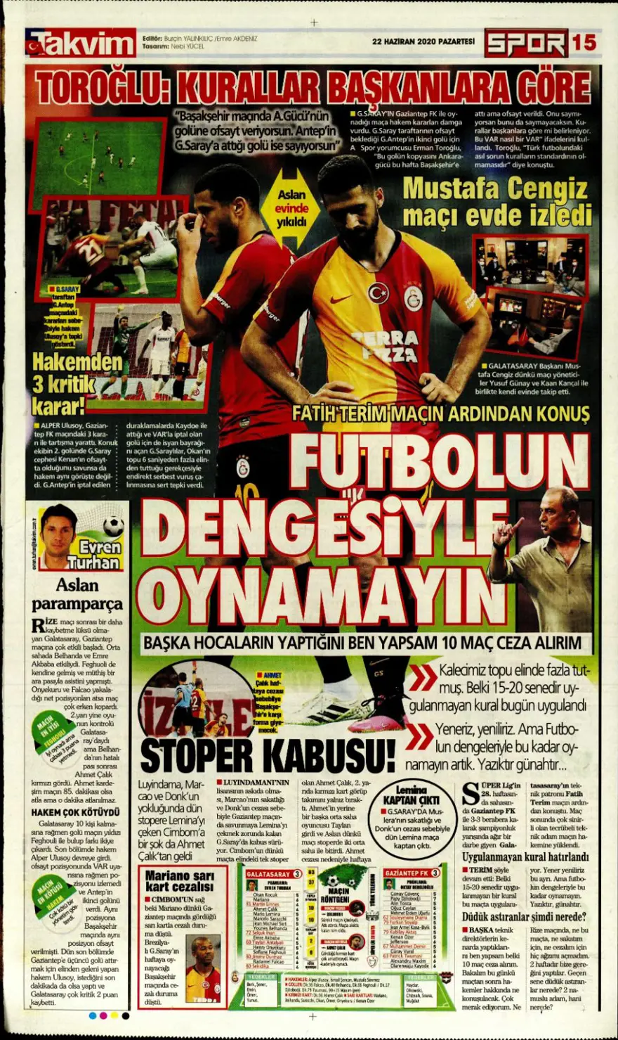 Günün spor manşetleri (22 Haziran 2020) 14