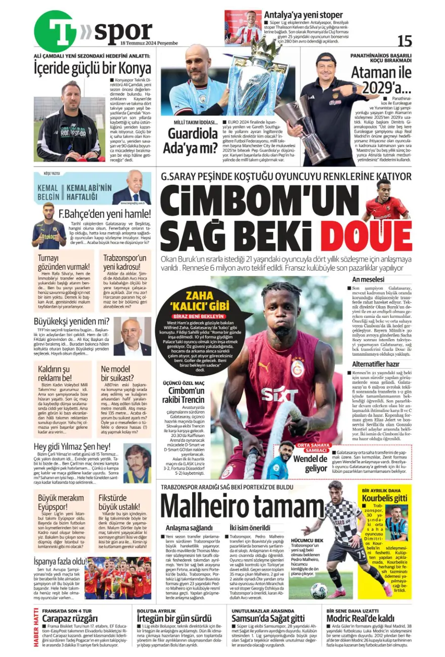 "Wendel'de yoğun mesai" (18 Temmuz 2024 spor manşetleri) 16