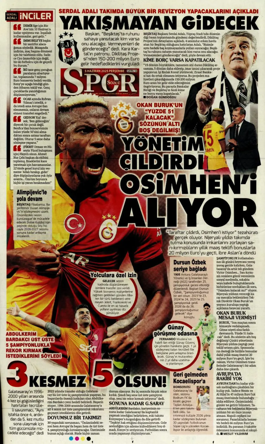 Transferin gündemi Sane (5 Haziran 2025 spor manşetleri) 14