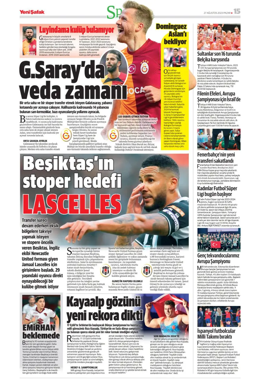"Çilek transferler için nefesler tutuldu" (27 Ağustos 2023 spor manşetleri) 15 "Çilek transferler için nefesler tutuldu" (27 Ağustos 2023 spor manşetleri) 15