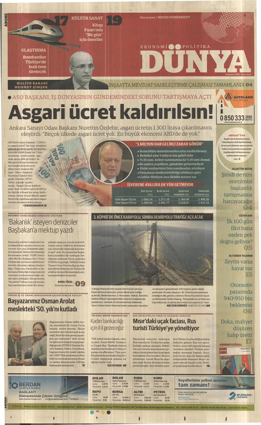 Günün gazete manşetleri - 9 Kasım 2015 19