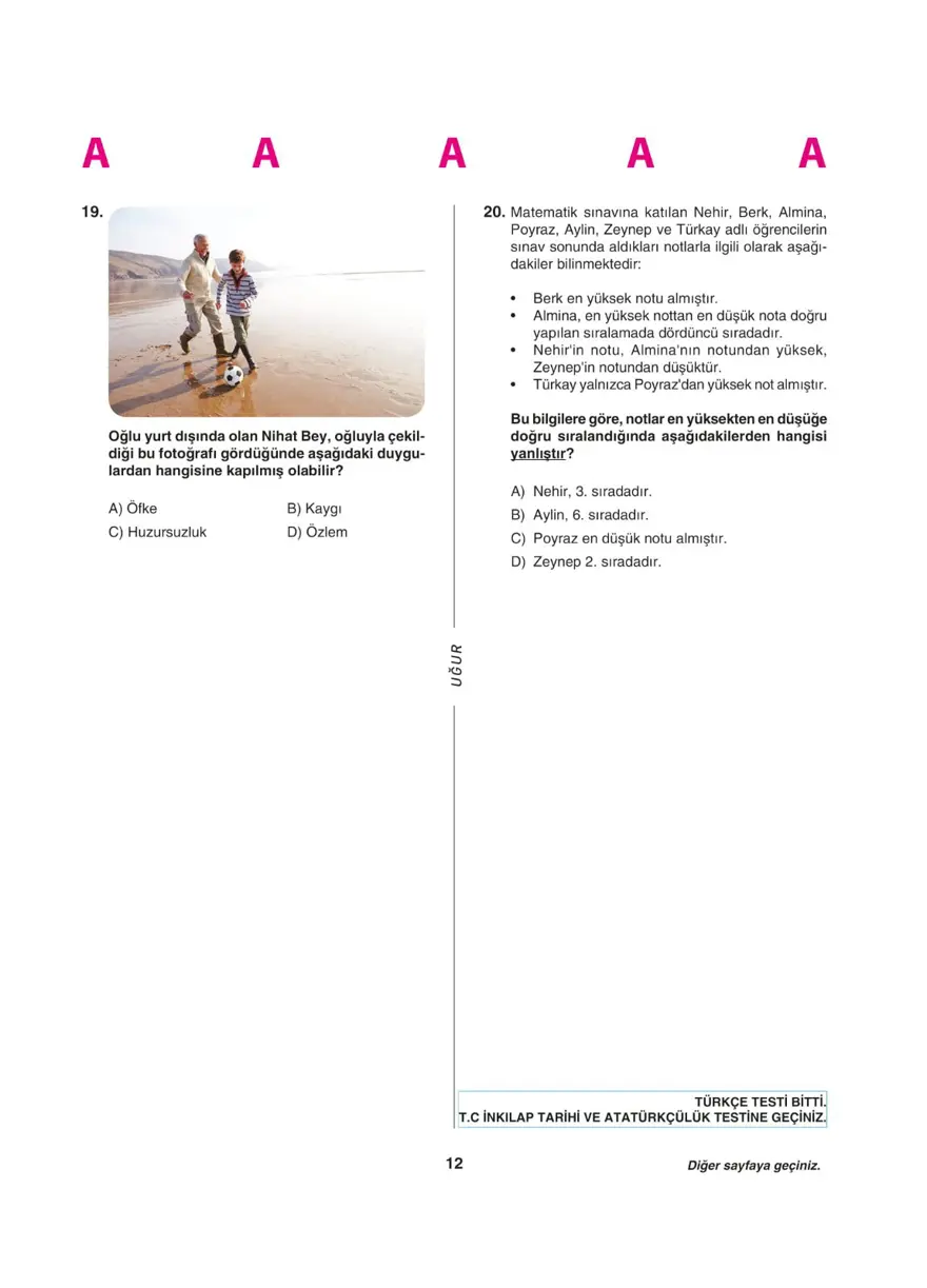 Uğur Okulları LGS deneme sınavı (Sözel bölüm) 11