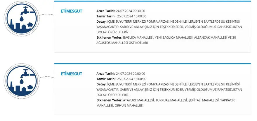 ASKİ 25 Temmuz su kesintisi programı: Ankara'da (Etimesgut, Bala,Çubuk) sular ne zaman gelecek? 1 ASKİ 25 Temmuz su kesintisi programı: Ankara'da (Etimesgut, Bala,Çubuk) sular ne zaman gelecek? 1