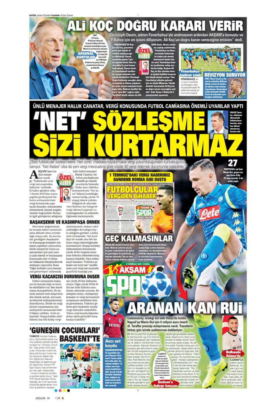 Günün spor manşetleri (2 Temmuz 2021) 1
