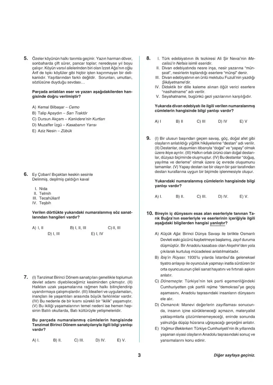 Uğur Okulları AYT -1 deneme sınavı 2
