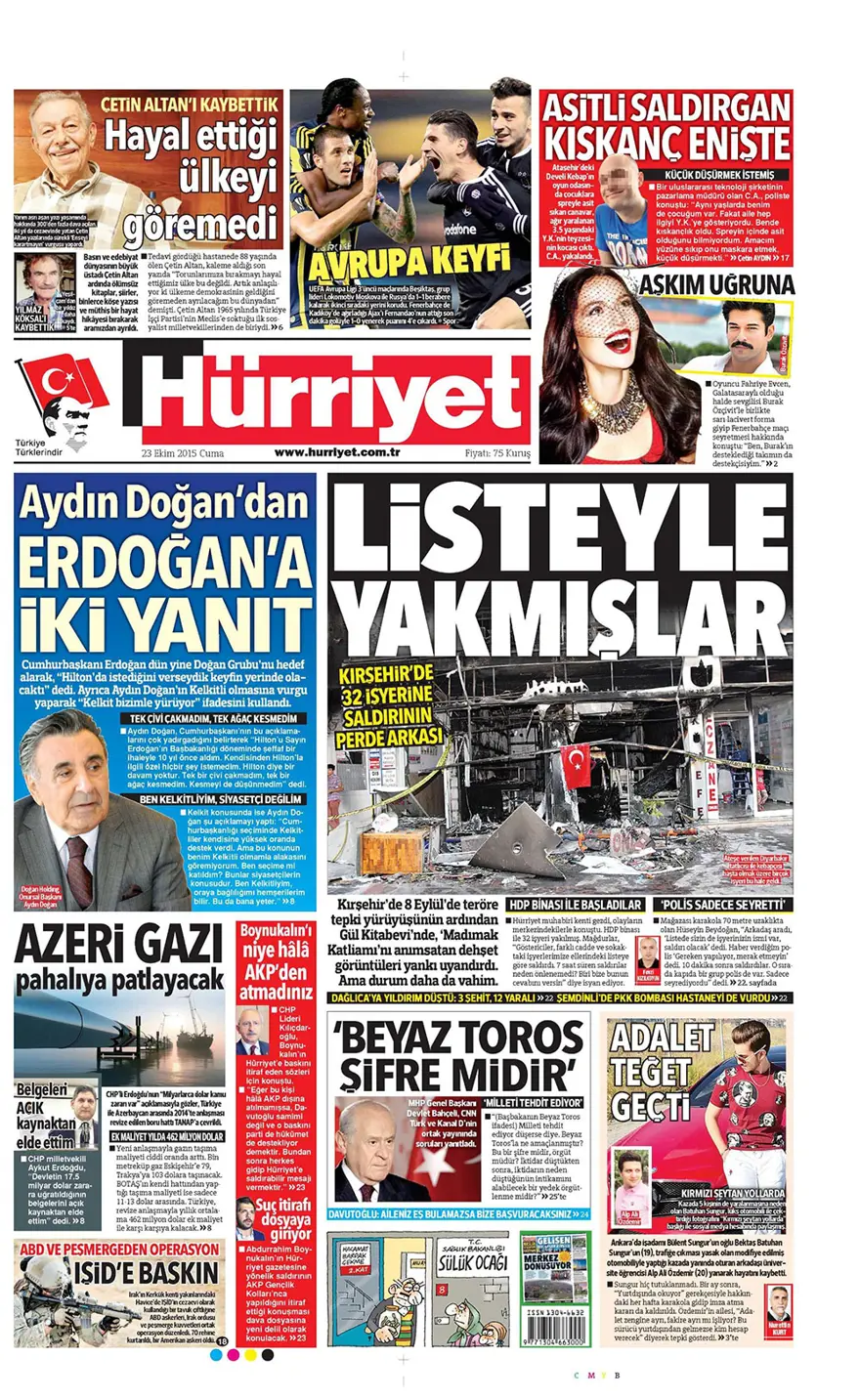 Günün gazete manşetleri - 23 Ekim 2015 1