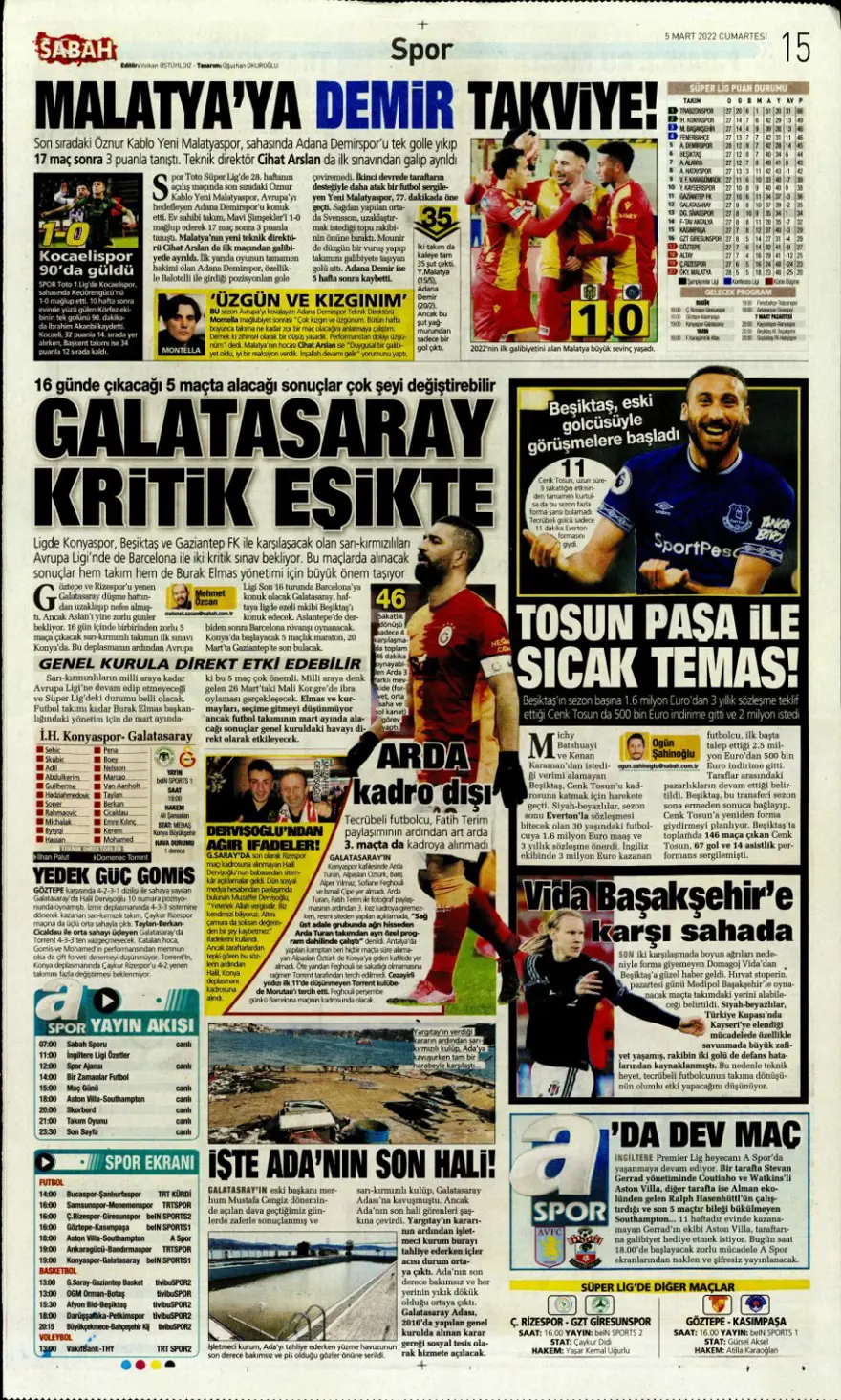 Günün spor manşetleri (5 Mart 2022) 13