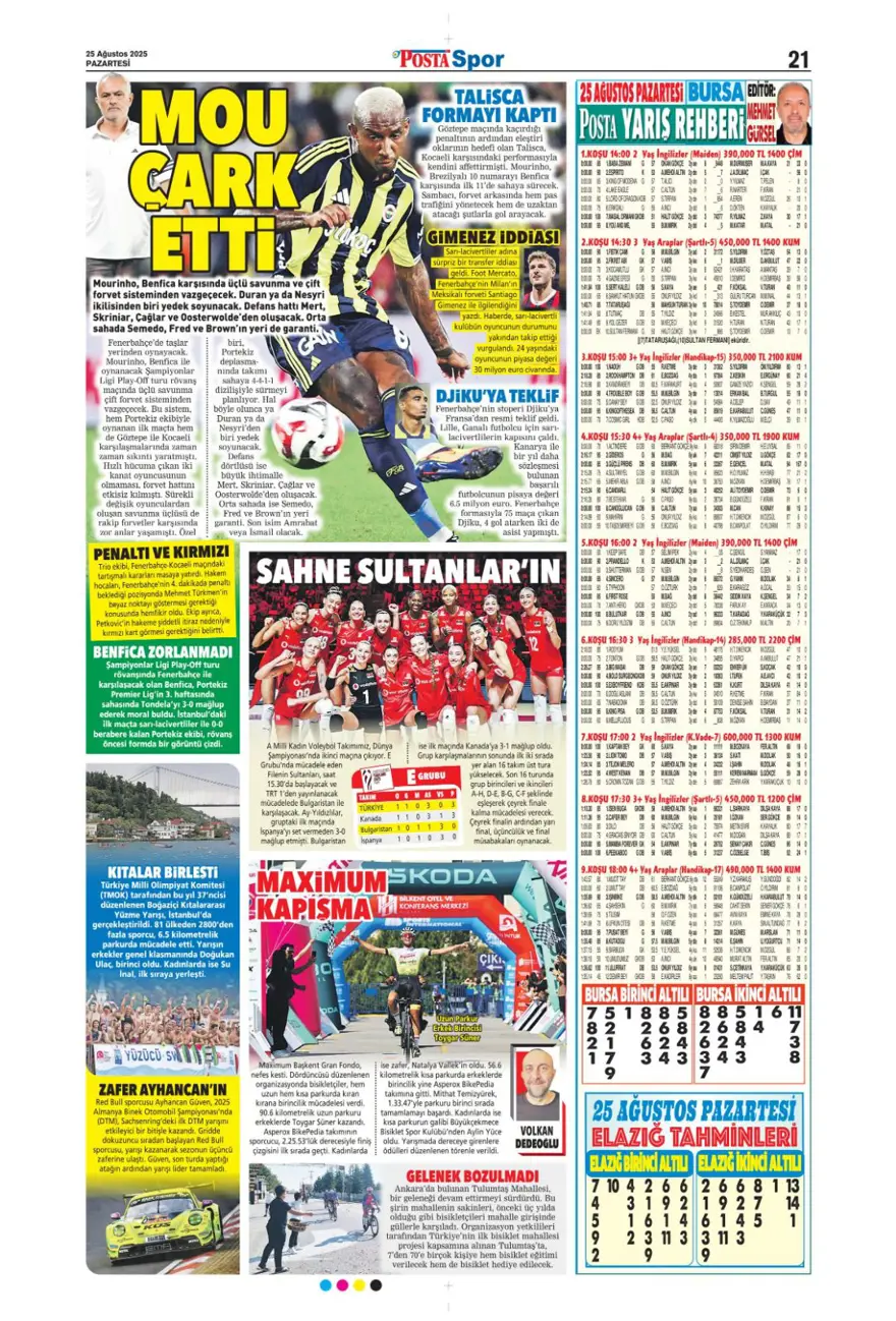 "3 puandan fazlası" (25 Ağustos spor manşetleri) 15