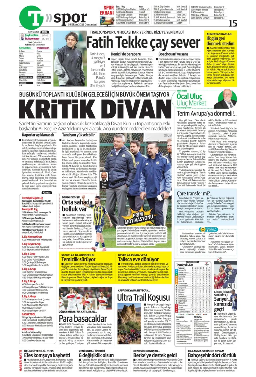 "Yine yeniden Ceballos" (18 Ekim 2025 spor manşetleri) 20