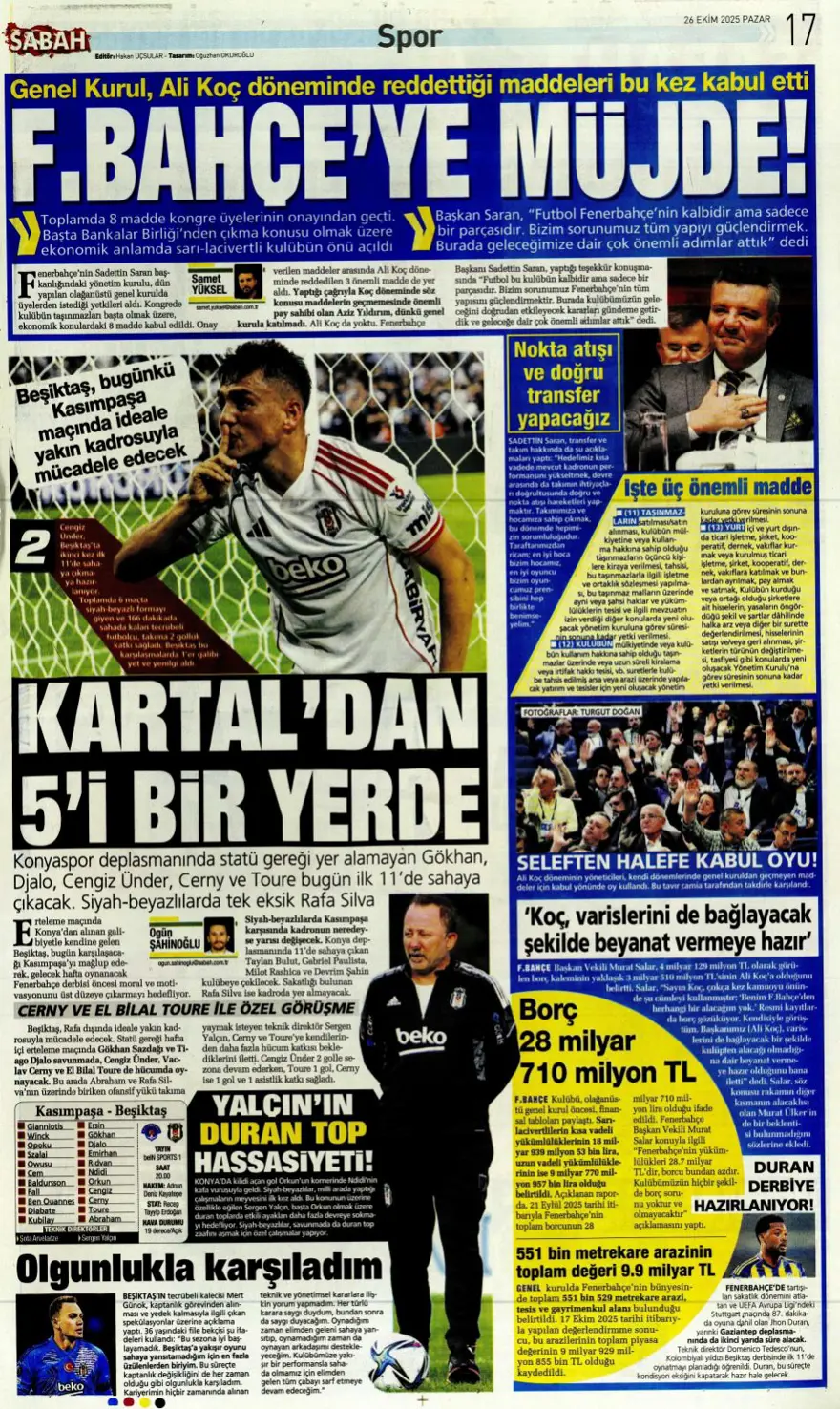 "Dörtlüleri yaktı, Aslan'ı bekliyor" (26 Ekim 2025 spor manşetleri) 20
