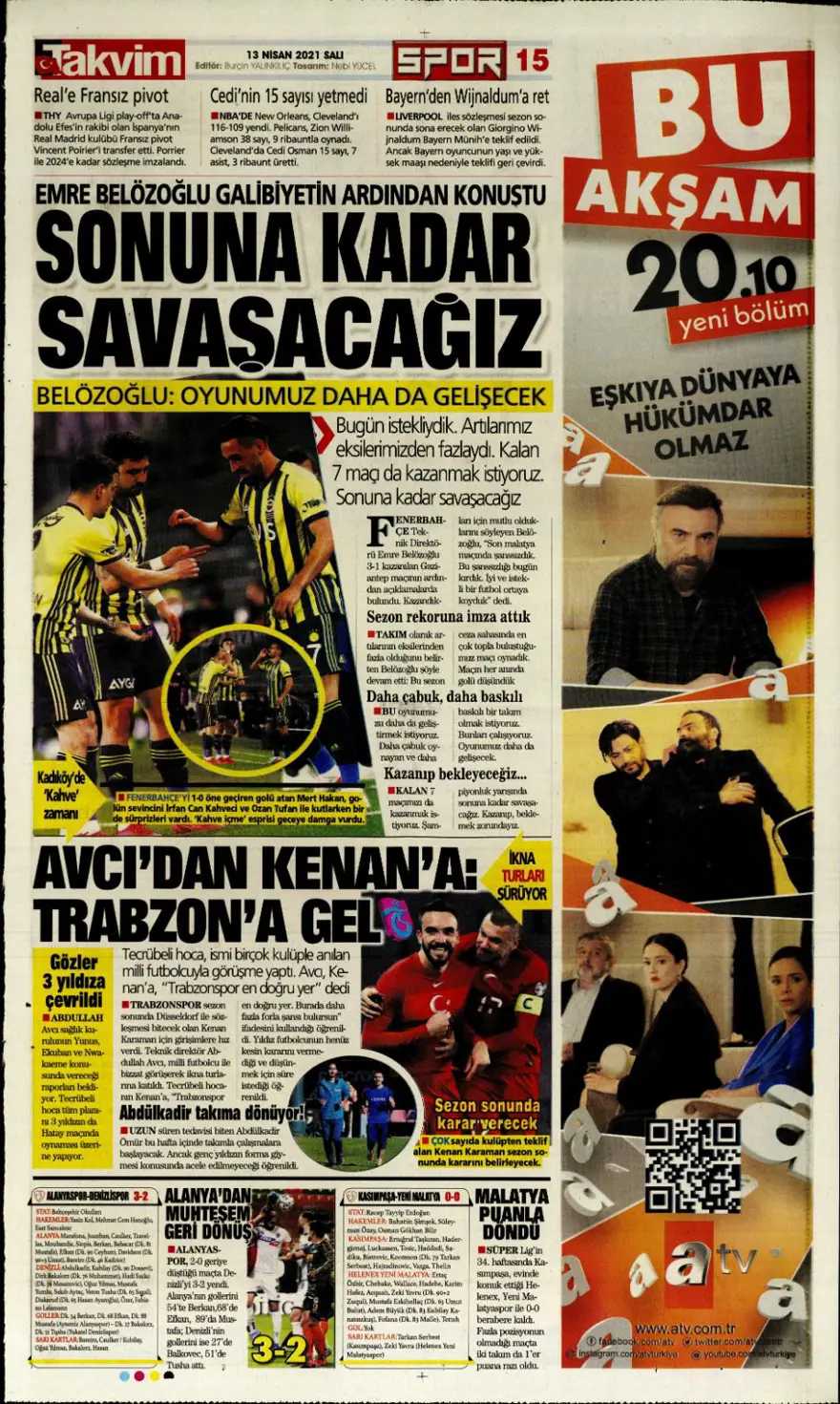 Günün spor manşetleri (13 Nisan 2021) 13