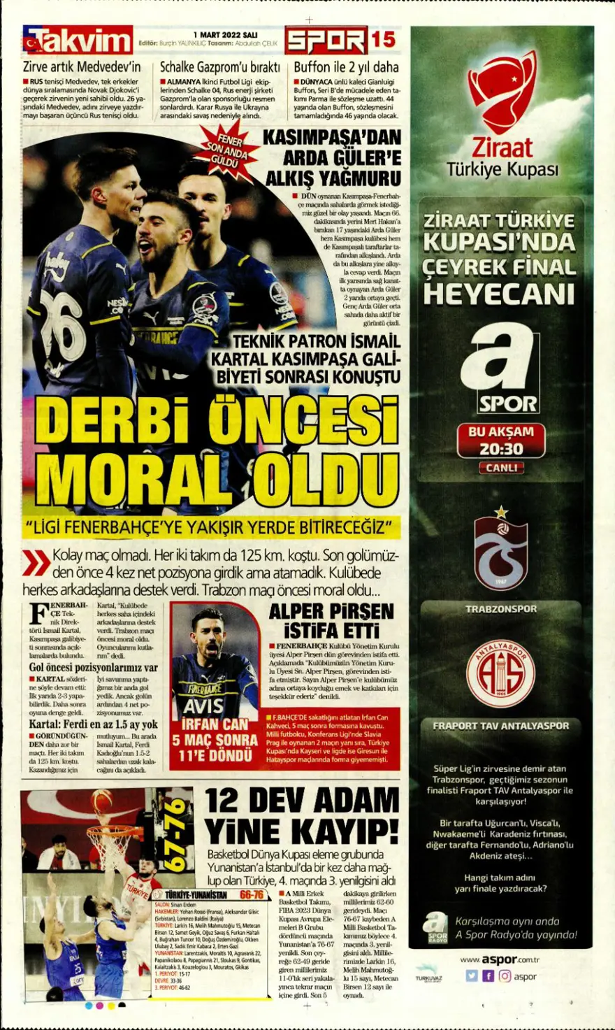 Günün spor manşetleri (1 Mart 2022) 14