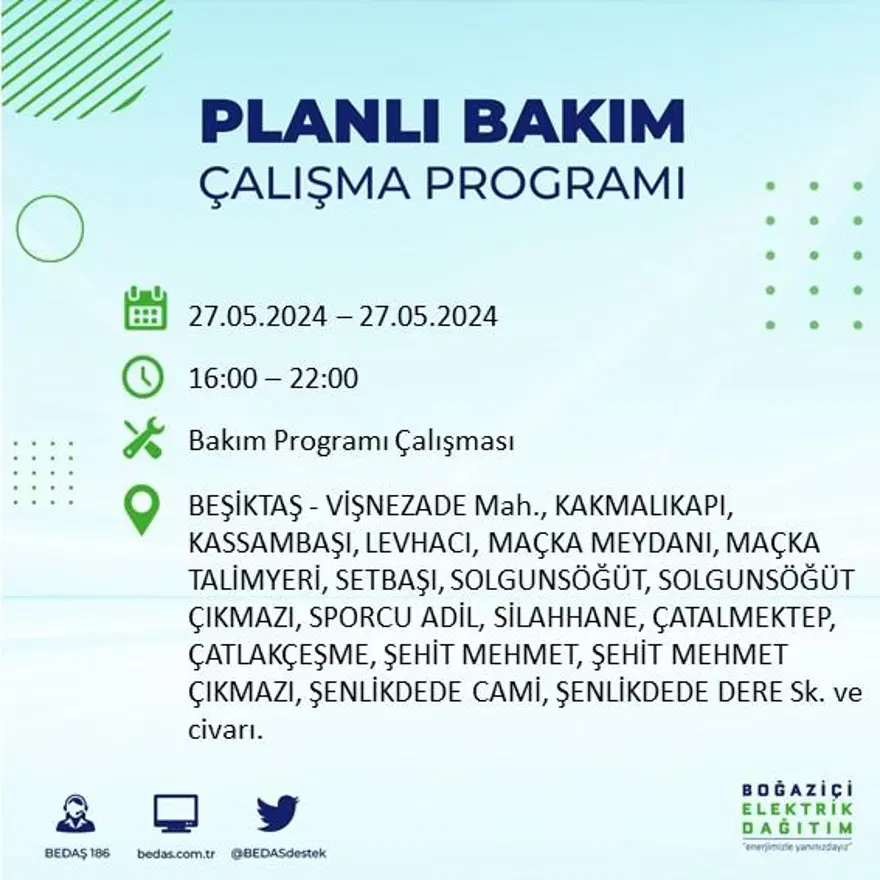 İstanbul'un 21 ilçesinde elektrik kesintisi: Elektrikler ne zaman gelecek? (27 Mayıs BEDAŞ kesinti programı) 17