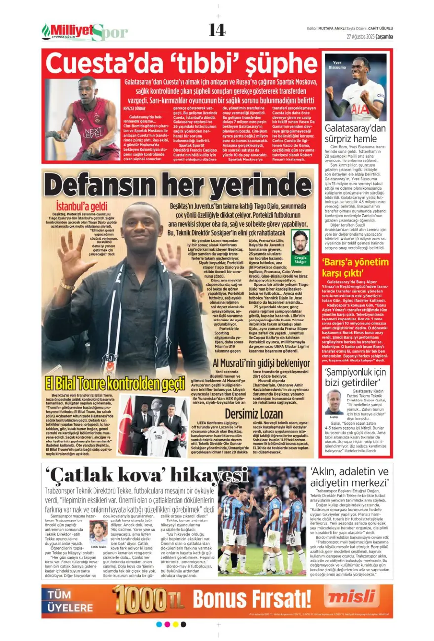 "Bitsin bu hasret" (27 Ağustos spor manşetleri) 8