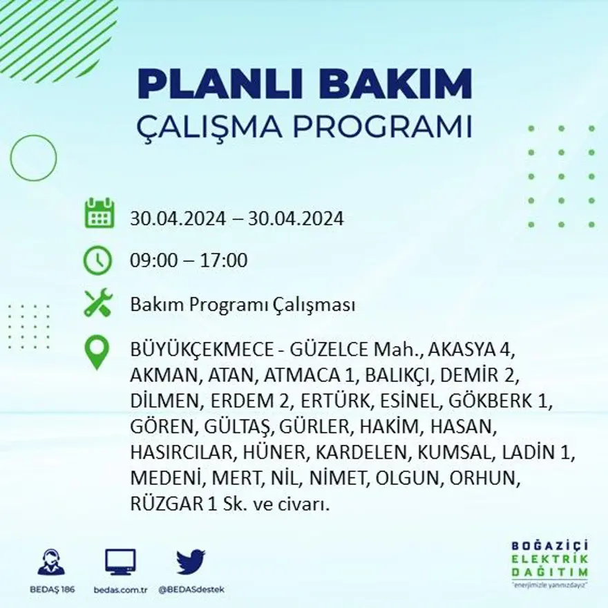İstanbul'un 23 ilçesinde elektrik kesintisi: Elektrikler ne zaman gelecek? (30 Nisan tarihli BEDAŞ kesinti programı) 26