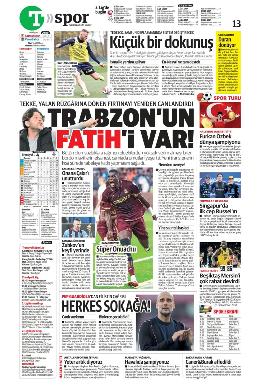 "Kartal salladı, Aslan yıkılmadı" (5 Ekim 2025 spor manşetleri) 21