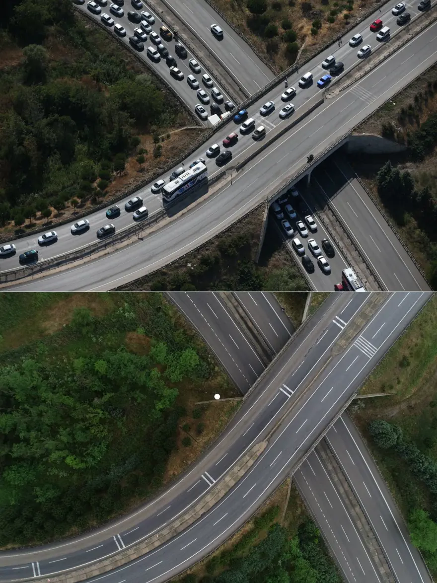 Bayram tatillerinde uzun araç kuyruklarının oluştuğu kara yolları boş kaldı 1