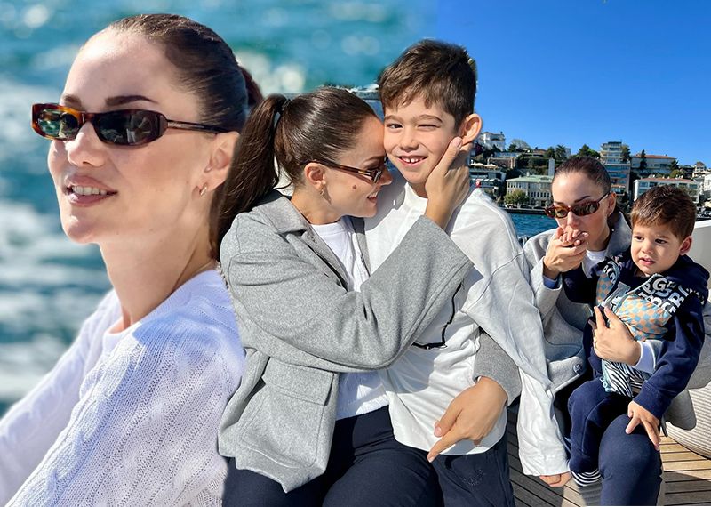 Fahriye Evcen, oğullarıyla tekne keyfi yaptı