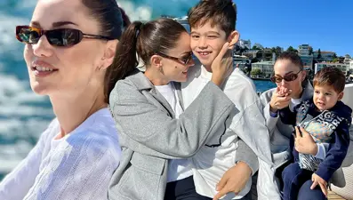 Fahriye Evcen, oğullarıyla tekne keyfi yaptı