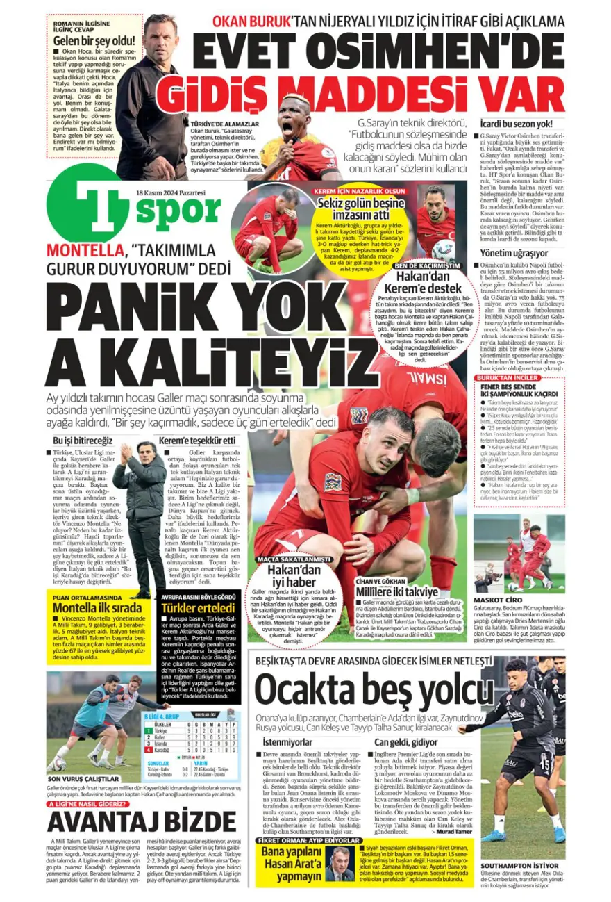 “Fenerbahçe’de dev takas” (18Kasım 2024 spor manşetleri) 36