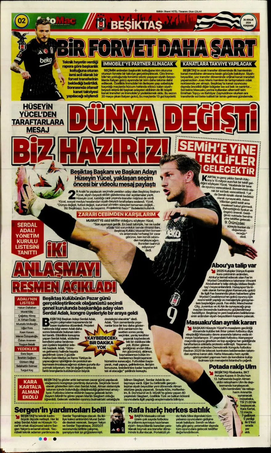 "Aslan'dan dev harekat" (26 Aralık 2024 spor manşetleri) 2