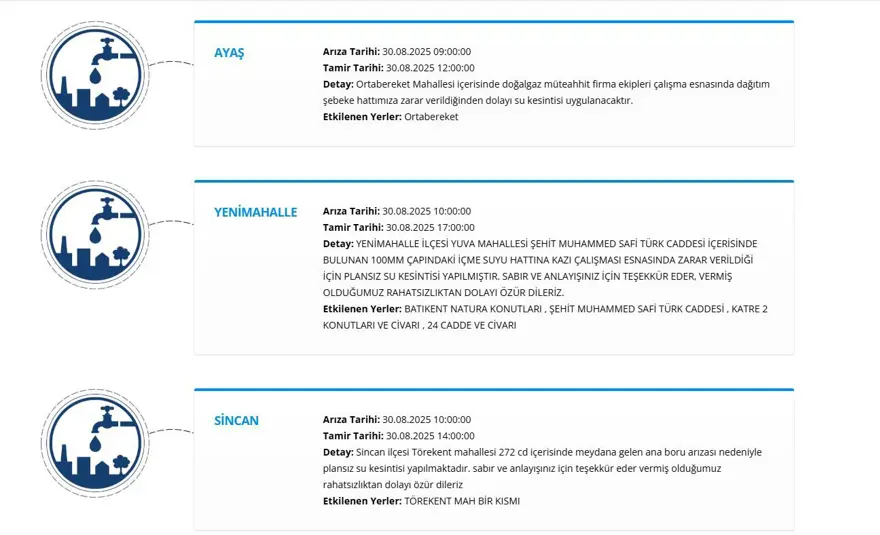 ASKİ 30 Ağustos su kesintisi programı: Ankara'da sular ne zaman gelecek? 2
