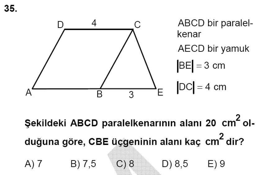 YGS Matematik soruları ve yanıtları 34