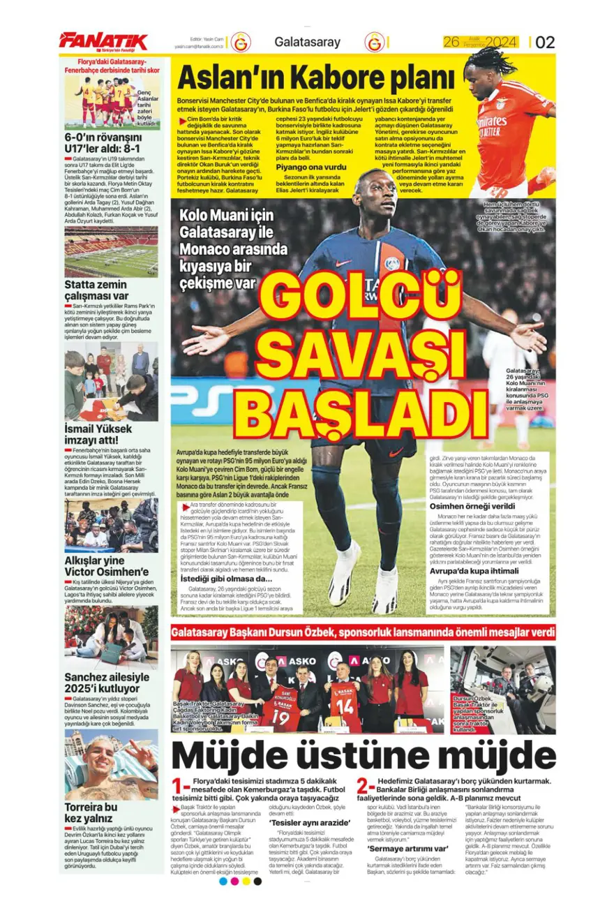 "Aslan'dan dev harekat" (26 Aralık 2024 spor manşetleri) 4