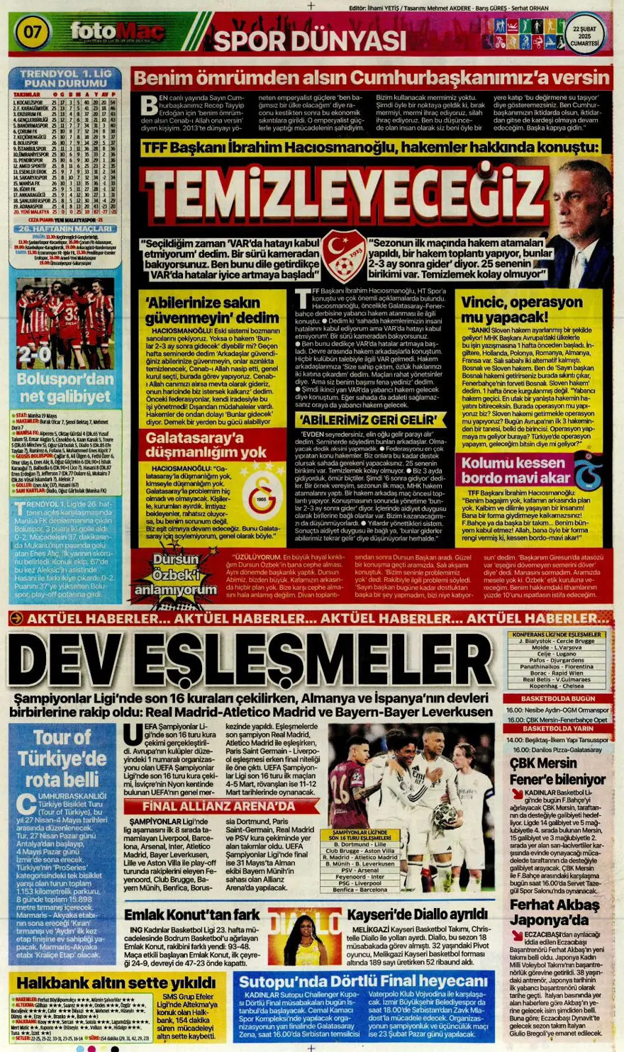 "Yolun sonu final olsun" (22 Şubat spor manşetleri) 16 "Yolun sonu final olsun" (22 Şubat spor manşetleri) 16