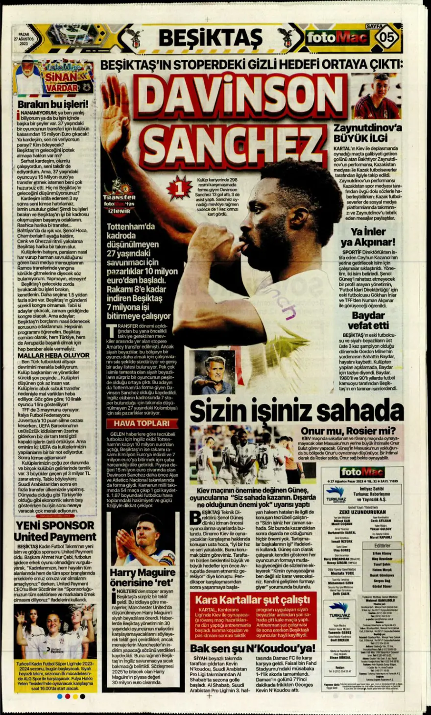 "Çilek transferler için nefesler tutuldu" (27 Ağustos 2023 spor manşetleri) 3 "Çilek transferler için nefesler tutuldu" (27 Ağustos 2023 spor manşetleri) 3