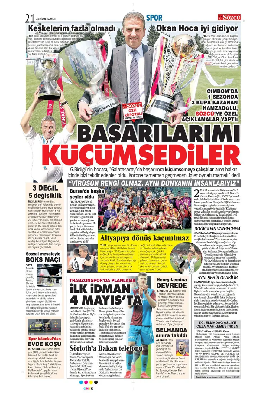 Günün spor manşetleri (28 Nisan 2020) 3