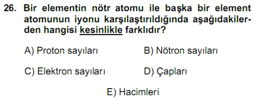 YGS Fen Bilimleri Soruları ve Yanıtları 25