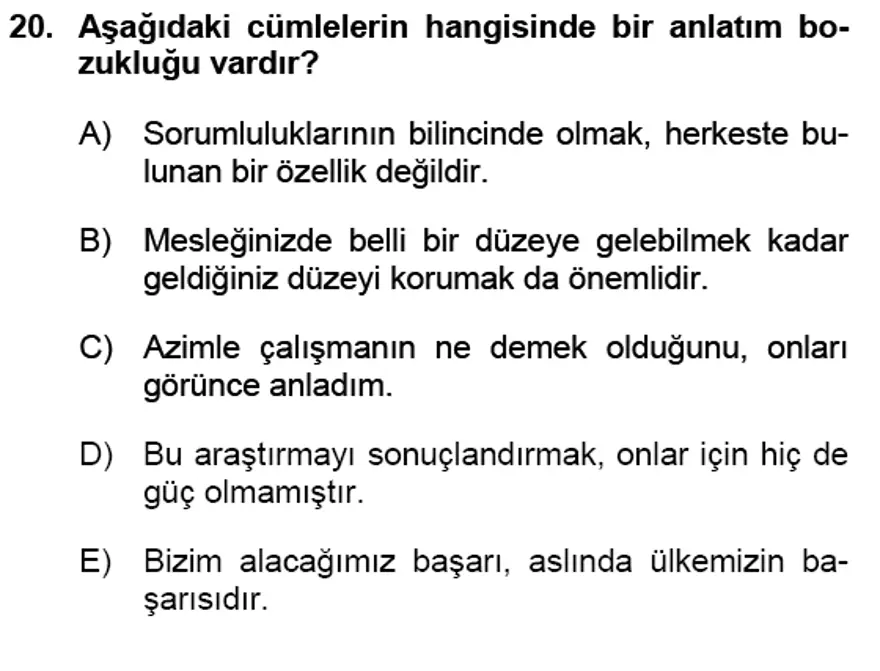 YGS Türkçe Soru ve Yanıtları 19